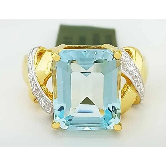 Genuine 6.25 Cts Aquamarine & Diamond Ring 10k Gold - Picture 1 of 5